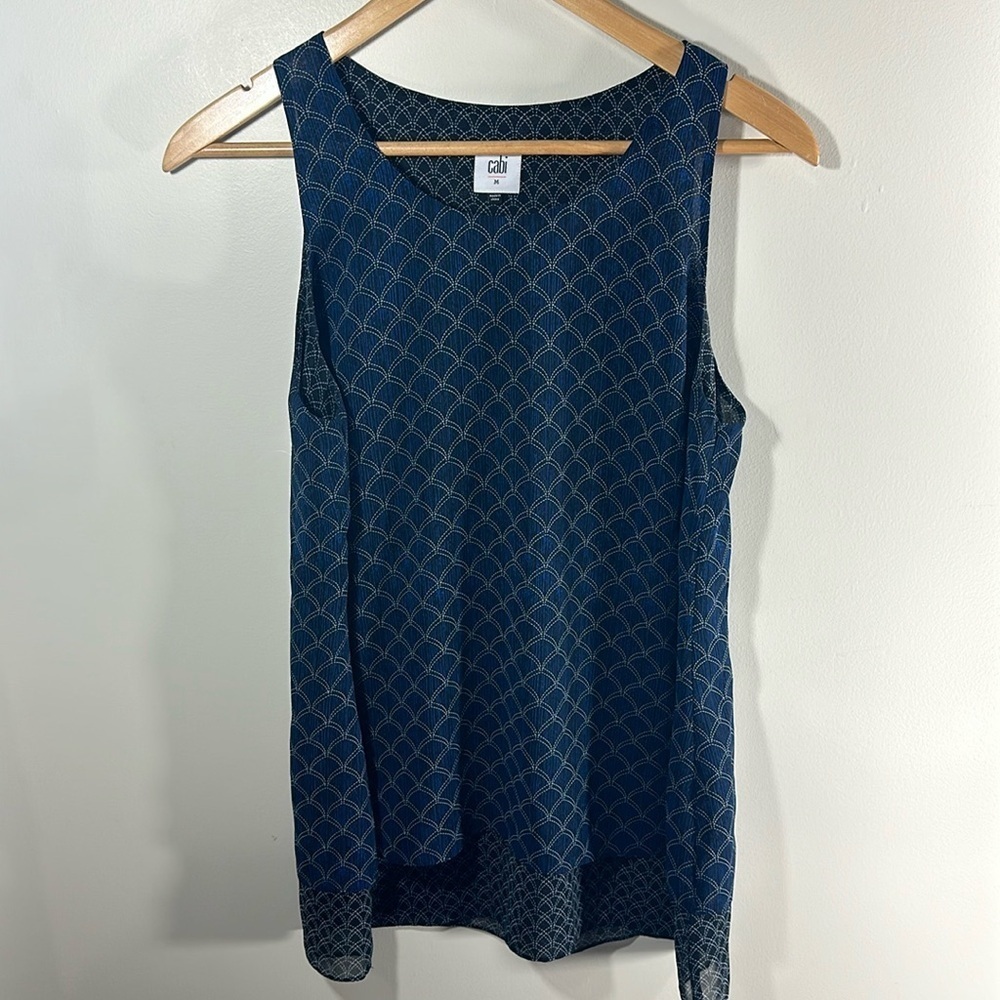 Cabi Blue Scallop Layered Hem Top Size Medium Style #3783